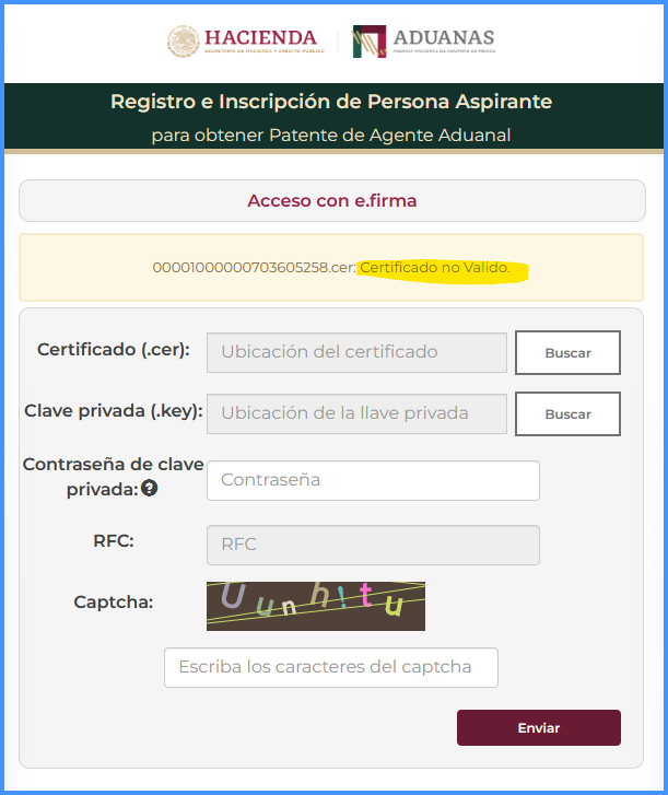grapasos's tweet photo. @AduanasMx @Hacienda_Mexico ¿Es parte de los errores de su servidor que arroje este msj. "certificado no válido"? Lo consulto porque esta efirma la acabo de renovar ayer y tiene vigencia de 4 años; probé entrar con ella a SAT e IMSS y sin problema alguno. Se agradece nos puedan orientar para saber qué hacer https://t.co/b9R2THrtiw