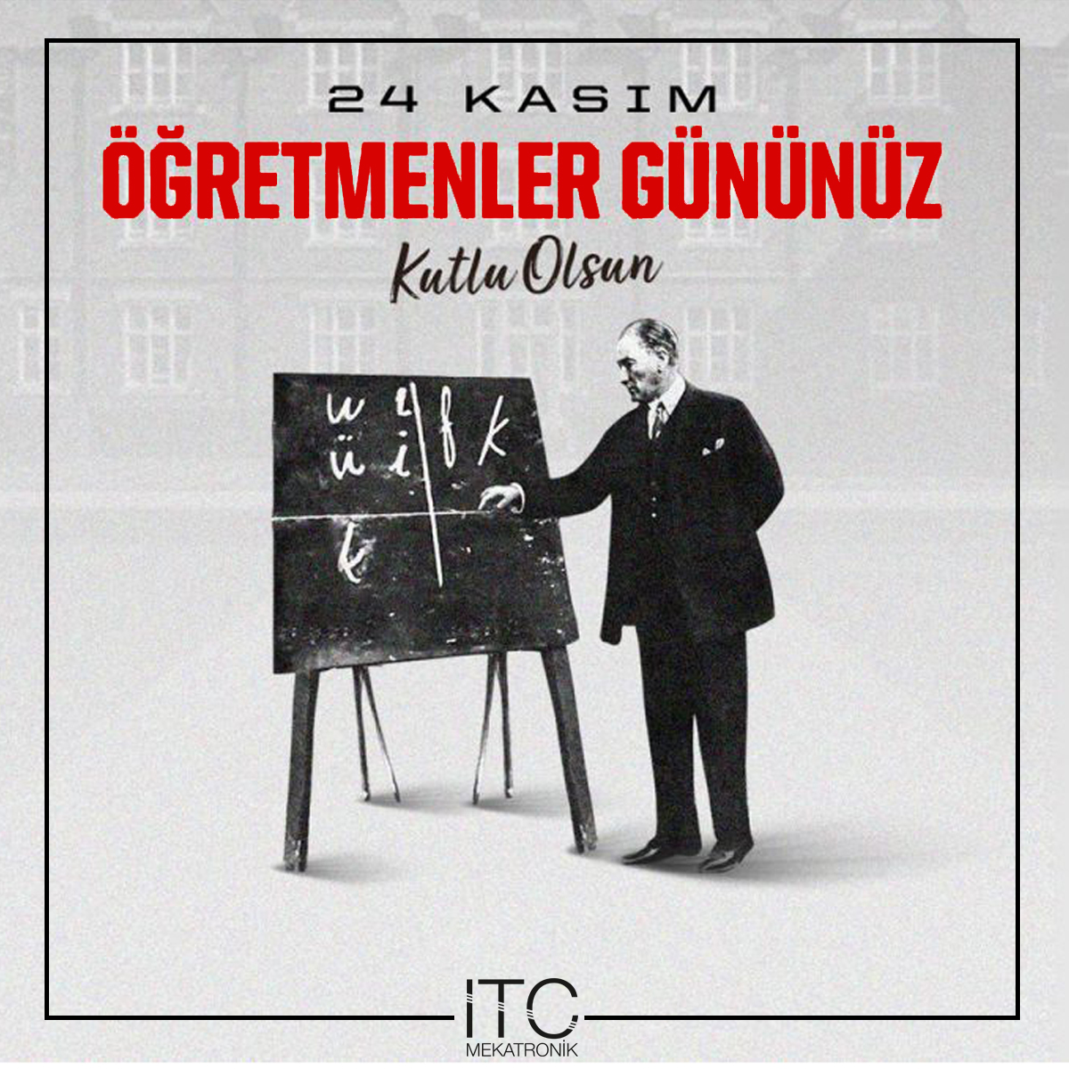 Başta başöğretmenimiz Atatürk olmak üzere ülkemize katkısı bulunan ve gelecek nesildeki tüm öğretmenlerimizin "Öğretmenler Günü" kutlu olsun...
#ITCmekatronik #24kasım #öğretmenlergünü #atatürk #eğitim #öğretim #24KasımÖğretmenlerGünü