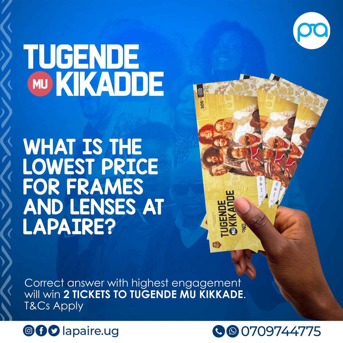 GIVEAWAY ALERT!!🚨🚨🚨🚨

Answer the question in the comments section, use hashtag #GetLapaired and the winner with the correct answer and highest number of likes will win 2 tickets to the #TugendeMuKikadde show!

Winner will be announced at 4pm today! 

Goodluck!