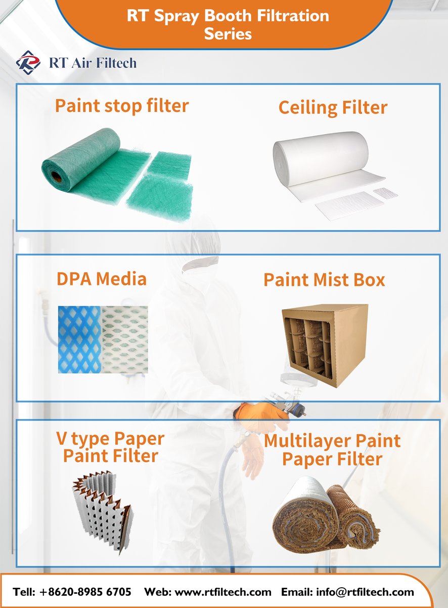 FiltechRt's tweet image. RT spray booth filter media, 
paint stop filter\floor filter、fiberglass filter 
Ceiling filter 
DPA paint pocket filter 
Paint Mist Box
V type andrea paint filter paper
Multi-layer paint mist filter paper
rtfiltech.com
Email: sales03@rtfiltech.com
WA: +8613922333871