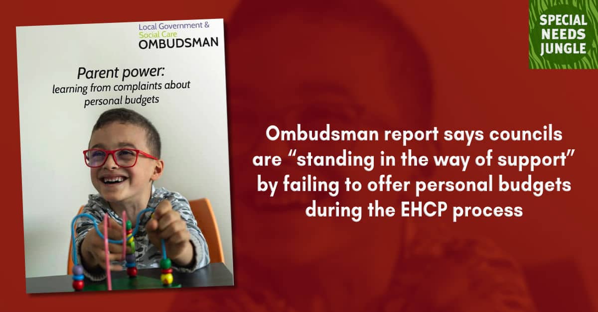 NEW POST: Ombudsman report says councils are “standing in the way of support” by failing to offer personal budgets during the EHC needs process. @tanialt takes a look at the report and explains more about Personal Budgets in an EHCP specialneedsjungle.com/ombudsman-repo…
