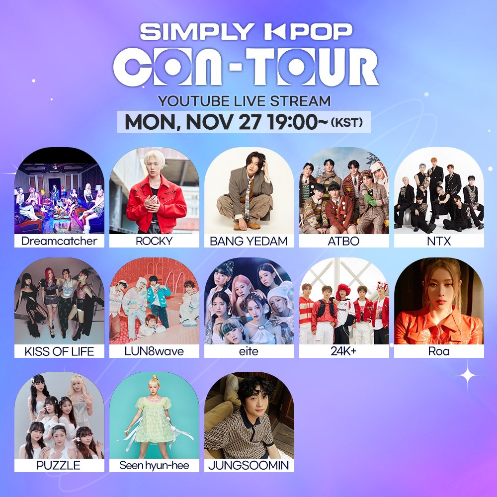 Simply CON-TOUR is open for all K-Pop fans around the world!

It begins LIVE on Monday, 11/27 at 7pm KST, so don't miss out!

YT : youtube.com/live/bGx8CfCRd…