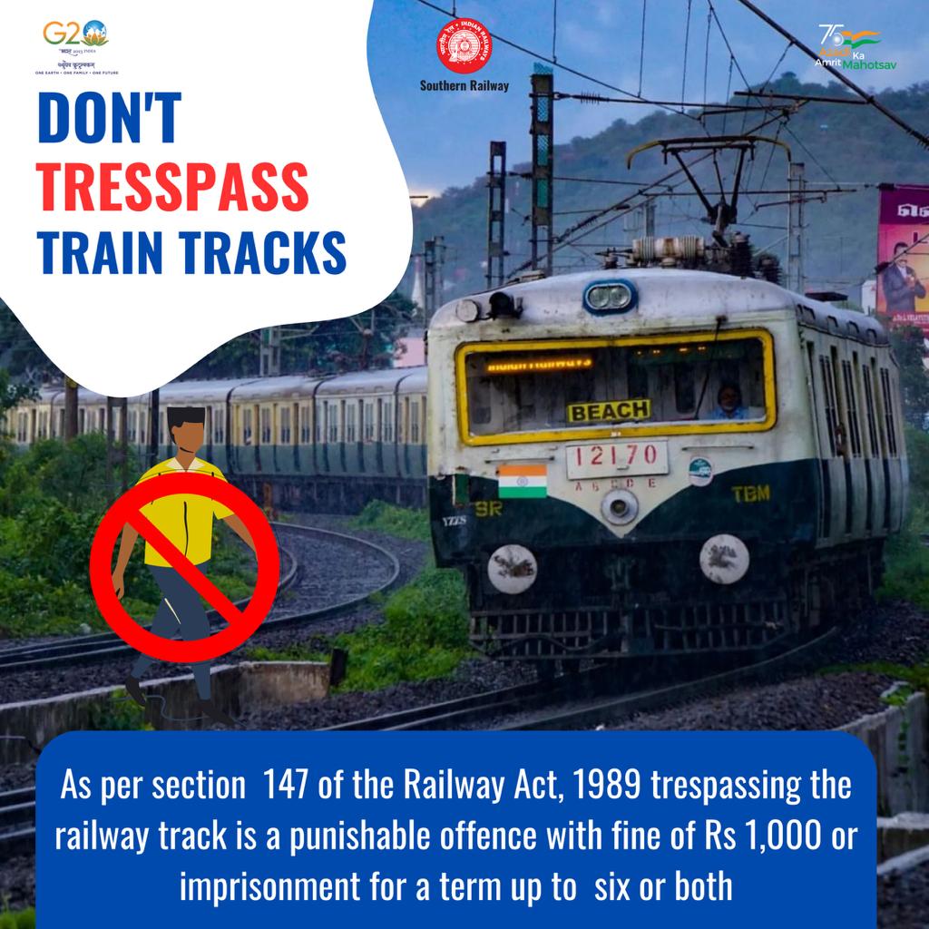 GMSRailway's tweet photo. Stay safe, stay off the tracks!

Trespassing on train tracks is not only illegal but also extremely dangerous. Every year, countless lives are lost or altered due to this reckless act.

#RailSafety #StayOffTracks #ProtectLives #Southernrailway #SafetyFirst https://t.co/3WcP2DBbVD