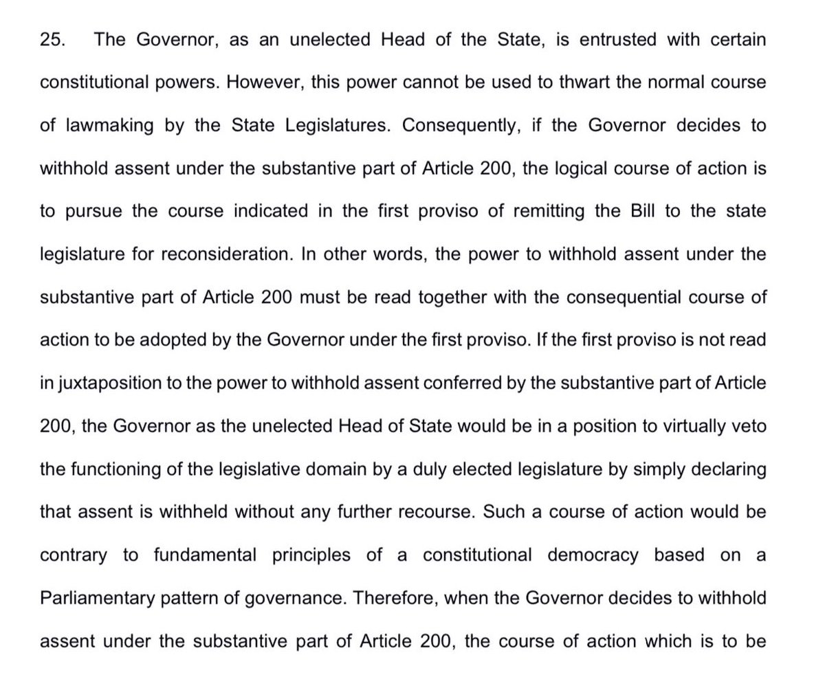 raghav_chadha's tweet photo. The Hon'ble Supreme Court has given a verdict on a petition filed by the Punjab Government against the Punjab Governor. The verdict makes it clear that Governors are UNELECTED Heads of state and cannot MISUSE their powers to obstruct state legislatures. 

Perhaps the Governor of Punjab and LG of Delhi should read the said judgement as many times as needed to understand it and even seek the able assistance of a learned senior advocate if required.