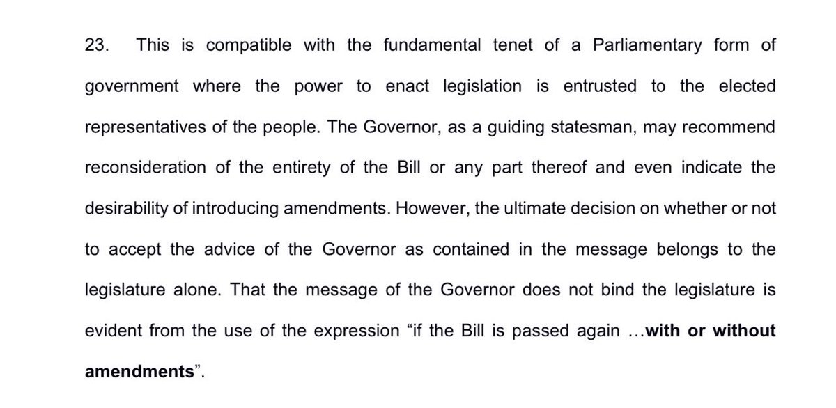 raghav_chadha's tweet photo. The Hon'ble Supreme Court has given a verdict on a petition filed by the Punjab Government against the Punjab Governor. The verdict makes it clear that Governors are UNELECTED Heads of state and cannot MISUSE their powers to obstruct state legislatures. 

Perhaps the Governor of Punjab and LG of Delhi should read the said judgement as many times as needed to understand it and even seek the able assistance of a learned senior advocate if required.