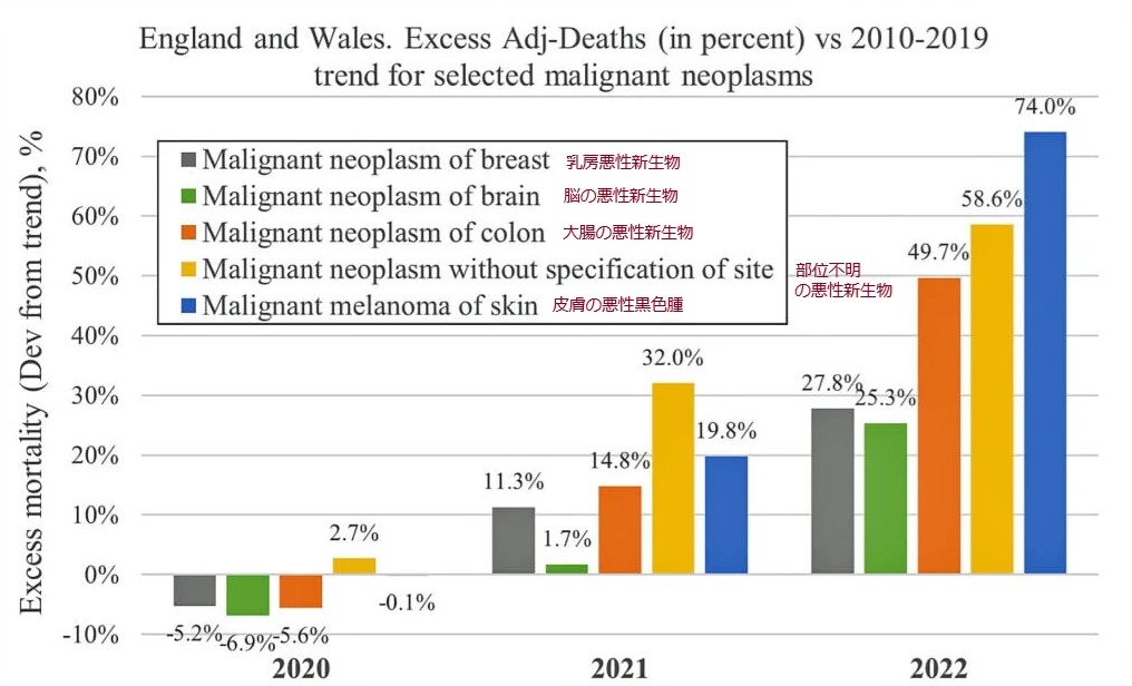 You3_JP's tweet image. hinsukeさんが、英国でワクチンがターボ癌を発生させているという記事の全訳をしてくれました。感謝。

女性の乳がん死亡率が28％上昇
女性では膵臓がん死亡率が80％増加、男性では60％増加
大腸癌による死亡が男性で55％増加、女性で41％増加
致死的メラノーマが男性で120％増加、女性で35％増加…