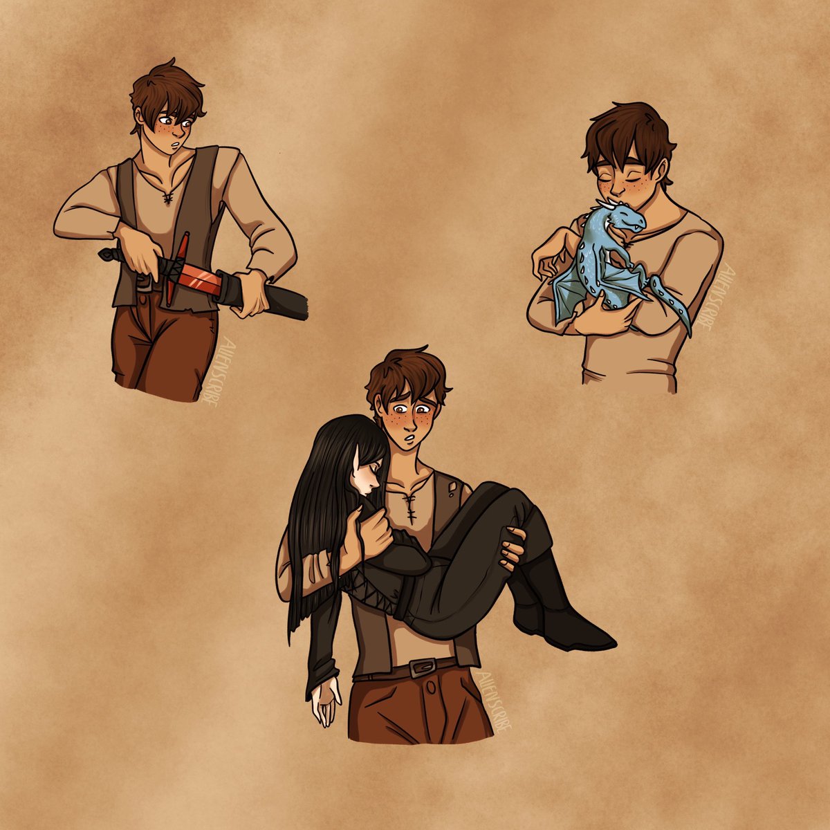 alienscribe's tweet image. i&apos;m re-reading the entire inheritance cycle in preparation for #Murtagh and i drew some Eragons from Book 1🥹 @paolini i can&apos;t wait to read Murtagh!! thank you for continuing to write. | #InheritanceCycle #Eragon #Saphira