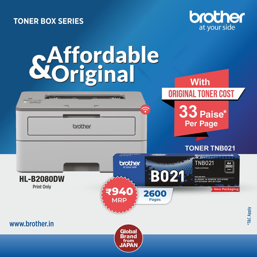 brotherindia's tweet image. &quot;Maximizing Pages, Minimizing Waste.&quot; with our #DuplexPrinter #HLB2080DW

Delivering Quality and Savings with &quot;33 Paise Per Page&quot; print cost!

#MonoLaserPrinter #LaserPrinter #Duplex #WIF #Wireless #TonerBoxSeries #BrotherIndia #Brother #AtYourSide