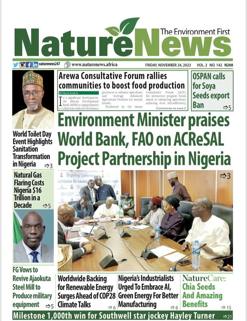 #ACReSALNigeria on NatureNews cover page 🍀
@BalarabeAbbas_ @WBG_Nigeria @iganya @FmardNg @FMWR_Nigeria @FAONigeria 
#Partnership