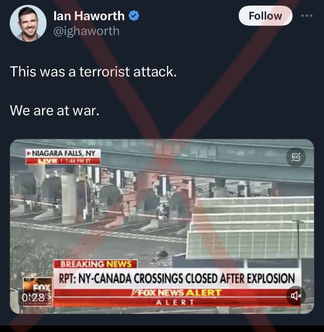 HeatherMoAndCo's tweet photo. Faux News reported false “terrorism” around 1:45 pm ET. Trolls have given false “context” to @MarkGerretsen’s tweet by claiming CTV posted the “terrorism” misinformation at 1:09 pm EST, which is categorically false. @CTVNews posted their false speculation “breaking” at 2:40pm ET. https://t.co/hzCGEY1WUj