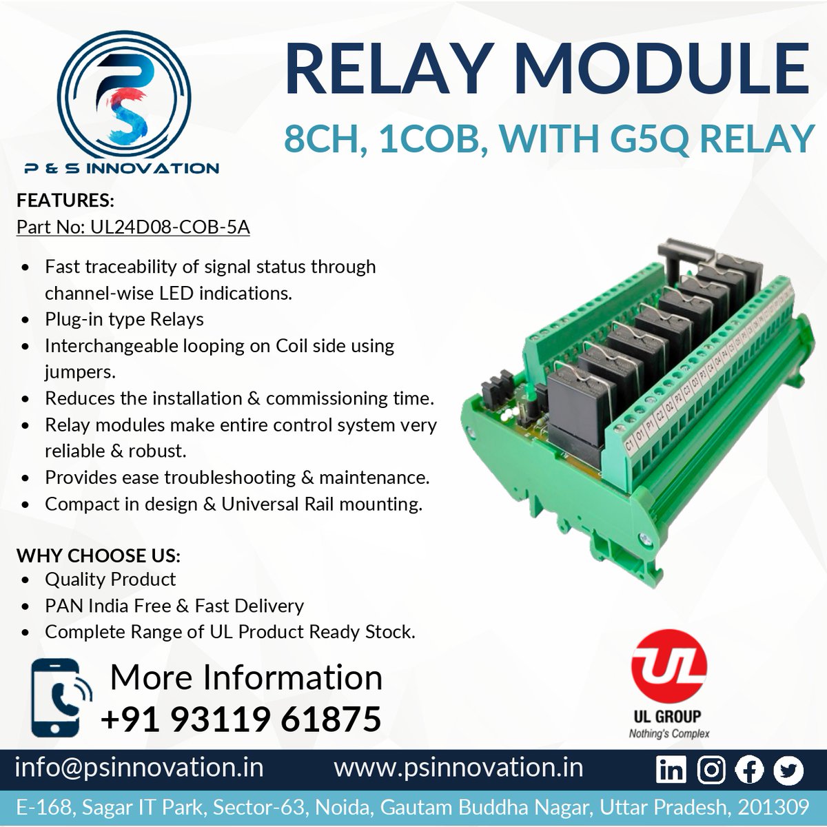 PSInnovation1's tweet image. 8 Channel 24VDC Solid State Relay Interface Module with fuse and Fuse Fail LED per channel having screw typeterminals at both ends used to interface with digital output card.
For More Information WhatsApp us on
wa.me/918279972278
#relaymodule #industrailautomation