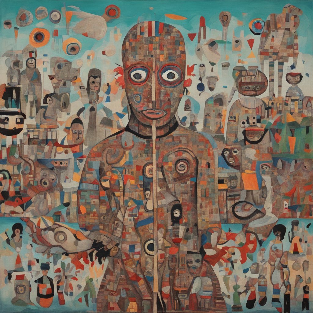 fujikawa's tweet image. Tribal robot tapestry: a vibrant cultural montage.

#TribalArt #RobotIllustration #CulturalMontage #FolkArt #ModernTapestry #ArtFusion #DigitalFolklore #EthnicPatterns #ArtisticStorytelling #CreativeMosaic