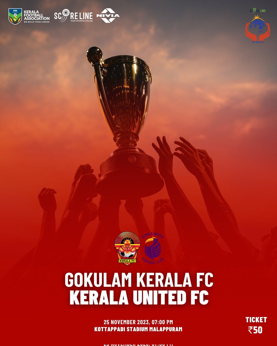keralafa's tweet photo. 🎉 Kickoff Tomorrow!
The Scoreline Kerala Premier League 2023-24 begins with a blockbuster clash at Kottappadi Stadium. 🏆
@GokulamKeralaFC takes on @KeralaUnitedFC at 7 PM.
Grab your tickets for just Rs. 50 and be part of the football fiesta! ⚽️🏟
#KPLKickoff #FootballFever https://t.co/RzDSIm4nuO