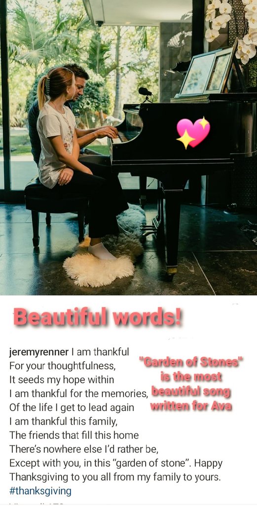 manpuk48's tweet photo. He is apparently posting from his home in Los Angeles. He chose beautiful words to celebrate Thanksgiving.
He mentions one of the best songs he composed for Ava. Hope you can listen to it.
Welcome to this new opportunity that life gave you Jeremy Renner.😇 https://t.co/ANC2QgaALy