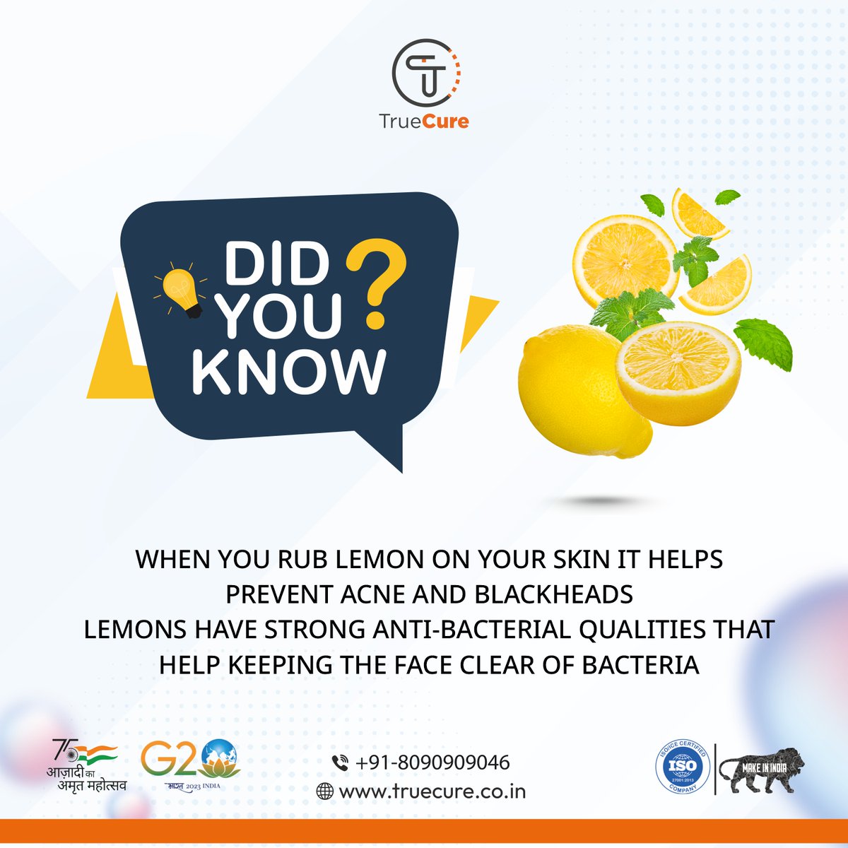 true_cure's tweet photo. 🍋🍋🍋   #DidYouKnow that rubbing 🍋 on your skin can help prevent acne and   blackheads? 🙅‍♀️ Say goodbye to those pesky blemishes! Lemons have   powerful 🦠-fighting abilities, keeping your face clear and fresh. Try   it out today! #SkincareTips #ClearSkin #LemonPower #Truecure https://t.co/JcpTP6BYJY