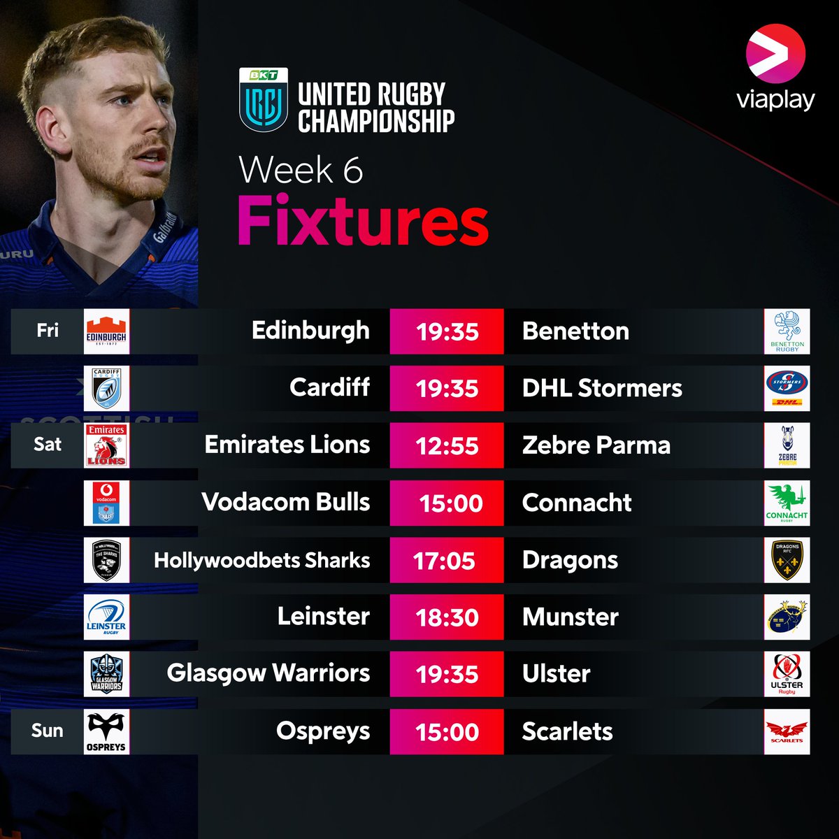 Premier Sports (@premsportstv) on Twitter photo Another weekend of URC action ๐
Watch all of the games listed below live on Viaplay starting tonight ๐บ
#URC | <a href="/URCOfficial/">BKT United Rugby Championship (URC)</a> Another weekend of URC action ๐
Watch all of the games listed below live on Viaplay starting tonight ๐บ
#URC | <a href="/URCOfficial/">BKT United Rugby Championship (URC)</a>