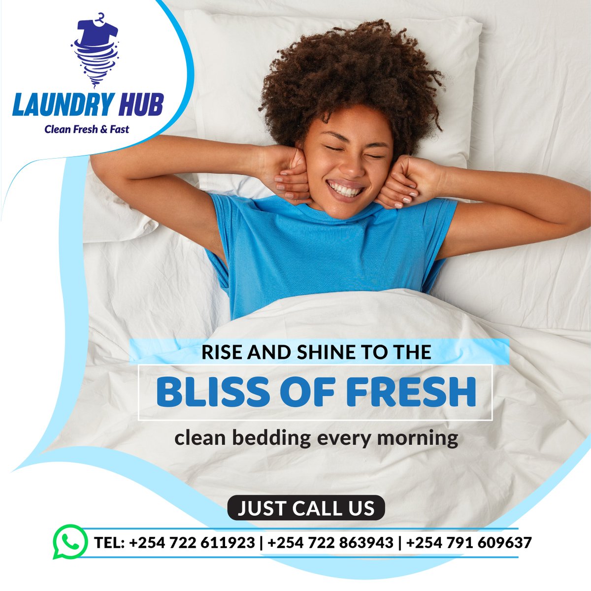 LaundryHubKenya's tweet photo. Rise and Shine to the Comfort of Clean! At LAUNDRYHUB, we make sure you wake up to the bliss of fresh, clean bedding every morning. Because the secret to a great day starts with a good night's sleep in spotless sheets.
#LaundryHub #CleanBedding #GoodMorning https://t.co/Ga0cQiIZlB