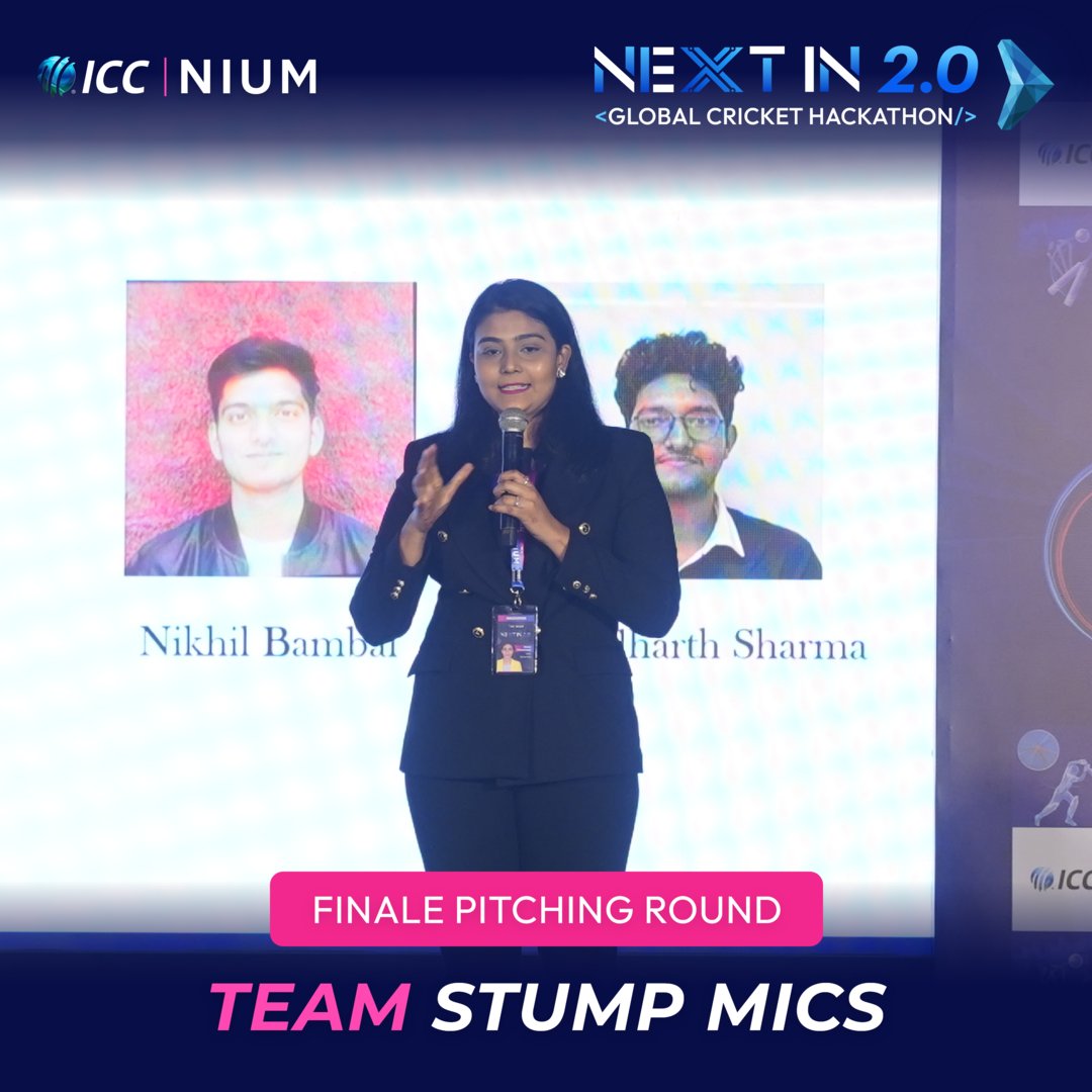 hack2skill's tweet photo. Engaging with #cricket fans digitally has become imperative! π
Sneak peak of the team 'Stump Micsβ, πfeaturing the talents of Shruti Maheshwari, Siddharth Sharma, Nikhil Bambal, and Dwit Udeshi, as they unveil their prototype at the prestigious @icc #NextIn2 grand finale. https://t.co/ZC7sWlJOTl