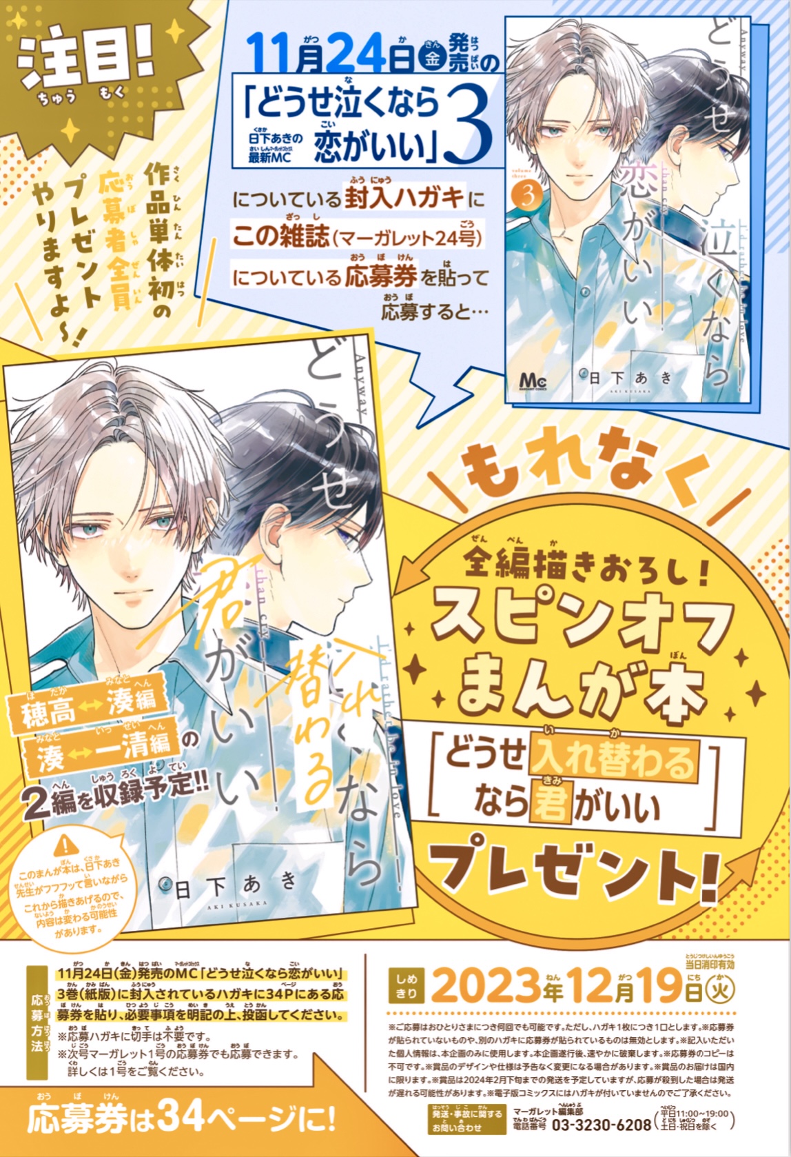 マーガレット 応募券 きみとバラ色の日々 どうせ泣くなら恋がいい きみとバラ色の日々」連載再開記念 応募者全員プレゼント