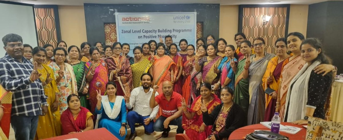 ActionAidIndia's tweet photo. Engagement of men & boys is important to address the gender disparity, especially for adolescent empowerment and ending child marriage. To find a way forward, @UNICEF, Women & Child Development Department, Govt of Odisha and @ActionAidIndia organised a zonal level workshop on positive masculinity, engaging official from Ganjam, Nayagarh, Khordha, Puri and Kendrapara districts. Let us pave the way for a more inclusive and equal future! #GenderEquality #PositiveMasculinity #EmpowerAdolescents