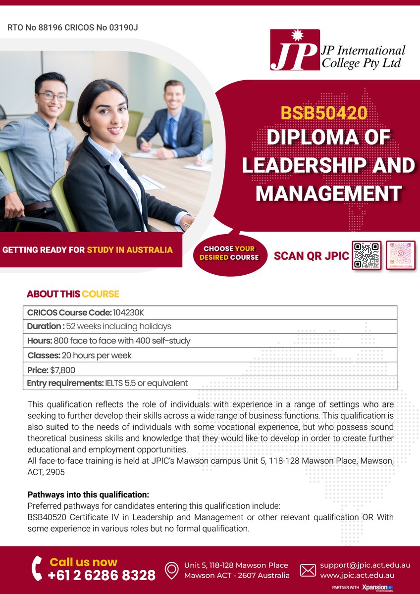 JP International College (@jpinternation15) on Twitter photo BSB50420 Diploma of Leadership and Management
For more information:
jpic.act.edu.au
marketing@jpic.act.edu.au
+61 262868328
#JPIC
#StudyInAustralia
#HospitalityEducation
#CanberraCollege
#GlobalHospitality BSB50420 Diploma of Leadership and Management
For more information:
jpic.act.edu.au
marketing@jpic.act.edu.au
+61 262868328
#JPIC
#StudyInAustralia
#HospitalityEducation
#CanberraCollege
#GlobalHospitality