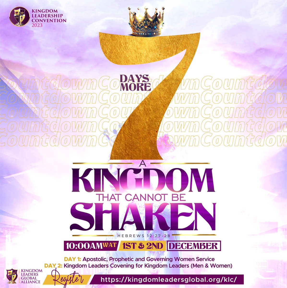 diwglobal's tweet photo. 7 Days to KLC 2023 
Join us on-site in Lagos or online by registering using the link below or in the bio.
https://t.co/5mZTTqCuZ3

#KingdomLeadersGlobalAlliance 
#KingdomLeadershipConvention
#KLC #KLC2023 #KingdomLeaders #Leadership https://t.co/HBMML1RzEz