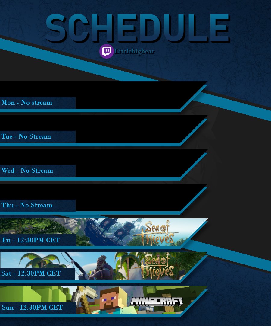 Helloooo

As promised, here's this weekend's stream schedule C:

Sailing with some really cool guys on Friday and Saturday. Sunday is solo minecraft vibing.

Link is in the bio ^^