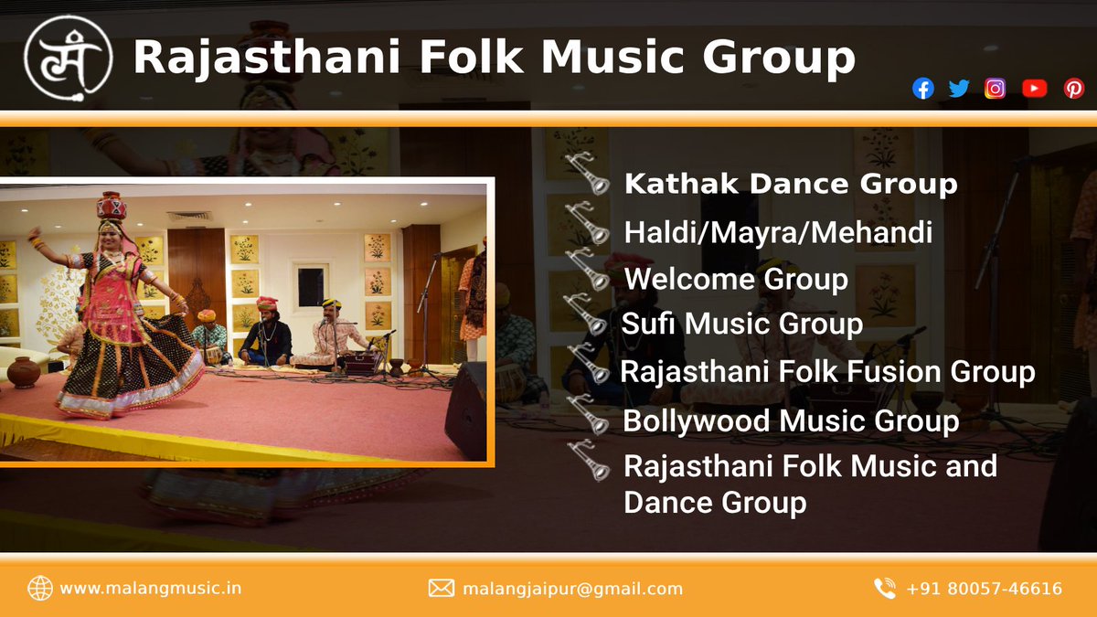 MalangJPR's tweet photo. The Malang Music Group performs Ghoomar, Musical Phere, Bhavai, Terah Dal, Kathak, Chari, and Kalbelia dances at their very finest. @MalangJPR
#folkmusic #dancegroup #wedding #events #songs #Ghoomar #Bhavai #sufiband #mayrabhaat #musicalphere #firecharidance #kathakdancegroup https://t.co/bCd9w5pXSD