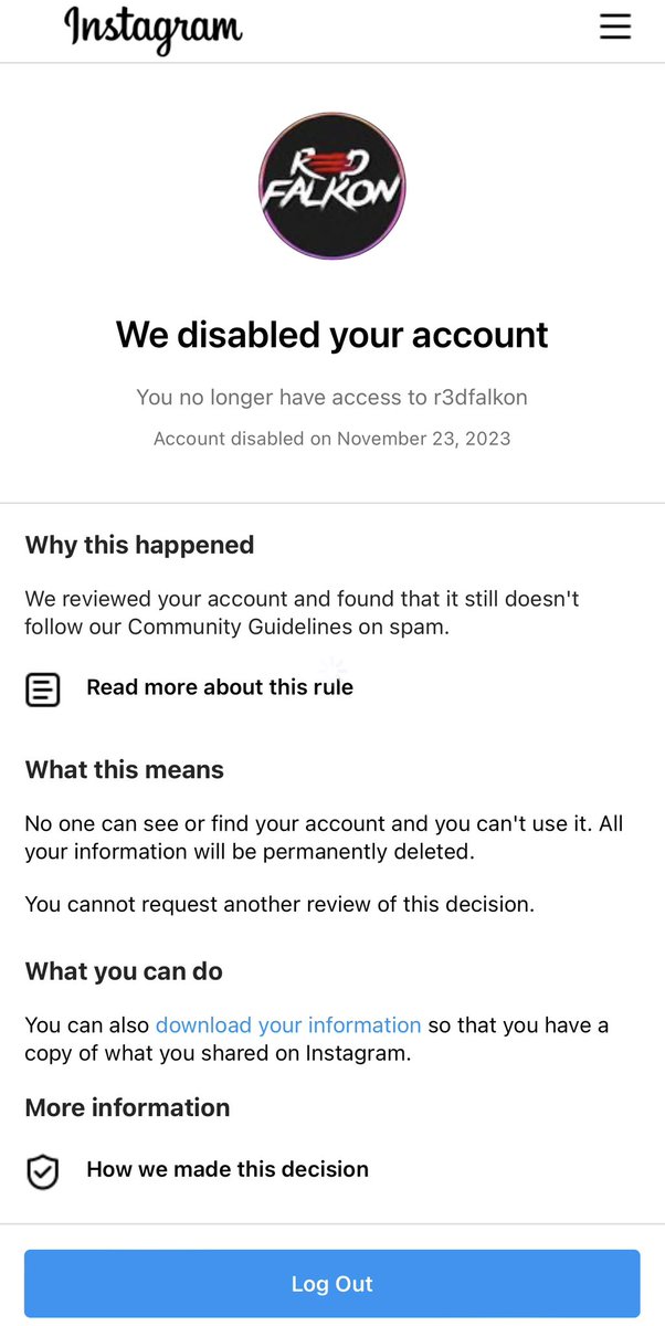 R3DFALKON's tweet image. So they’ve unilaterally chosen to suddenly #instaban me. No warning, no explanation, no chance to appeal, even calling them out does no good. I’m still left wondering what I said or did exactly to warrant such abuse of power over one’s own content. #instafail #tyranny #suckerberg