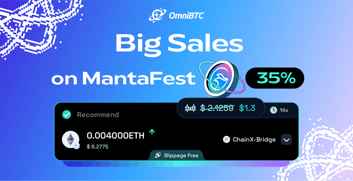 OmniBTC's tweet photo. 🔥Fees reduced to better serve Mantalorians!

We cut fees from 0.0001 to 0.000065, 35% fees off with a wish to meet more cute fans!

💃Come to have a try!https://t.co/mviDoZB2FW