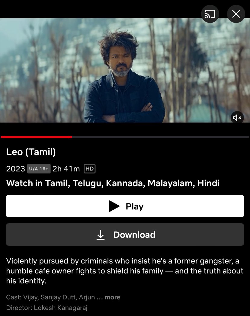 VijayFansTrends's tweet photo. Alert : Biggest Blockbuster of the year #Leo is now streaming on Netflix 😎 

#LeoOnNetflix https://t.co/He1XaVyw9X