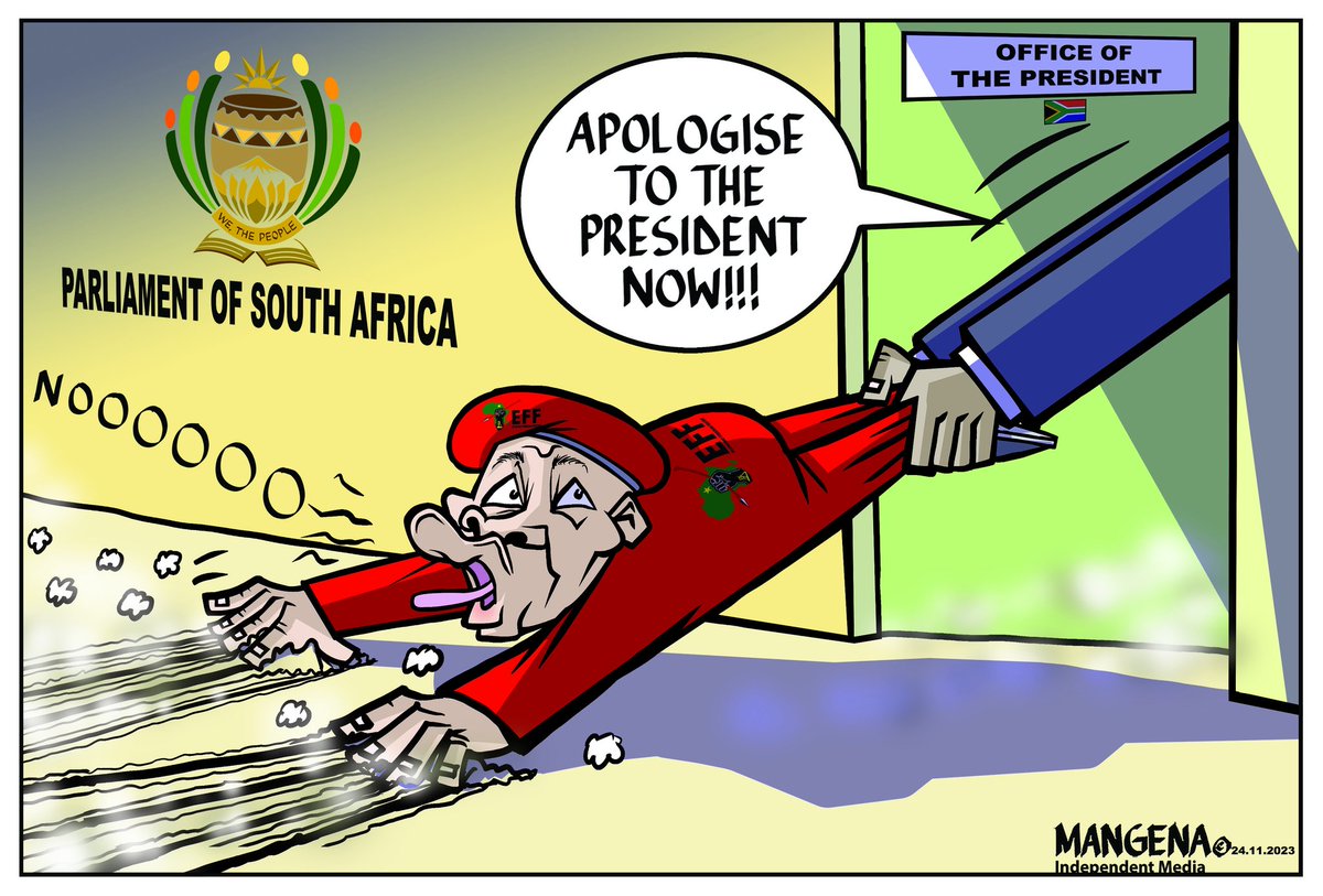 Mangenatoons's tweet photo. #JuliusMalema and five other #EFF MPs must apologise to President #CyrilRamaphosa in person for disrupting #SONA.
#Mangenatoons  #IOLPolitics https://t.co/rmBj2tE56G