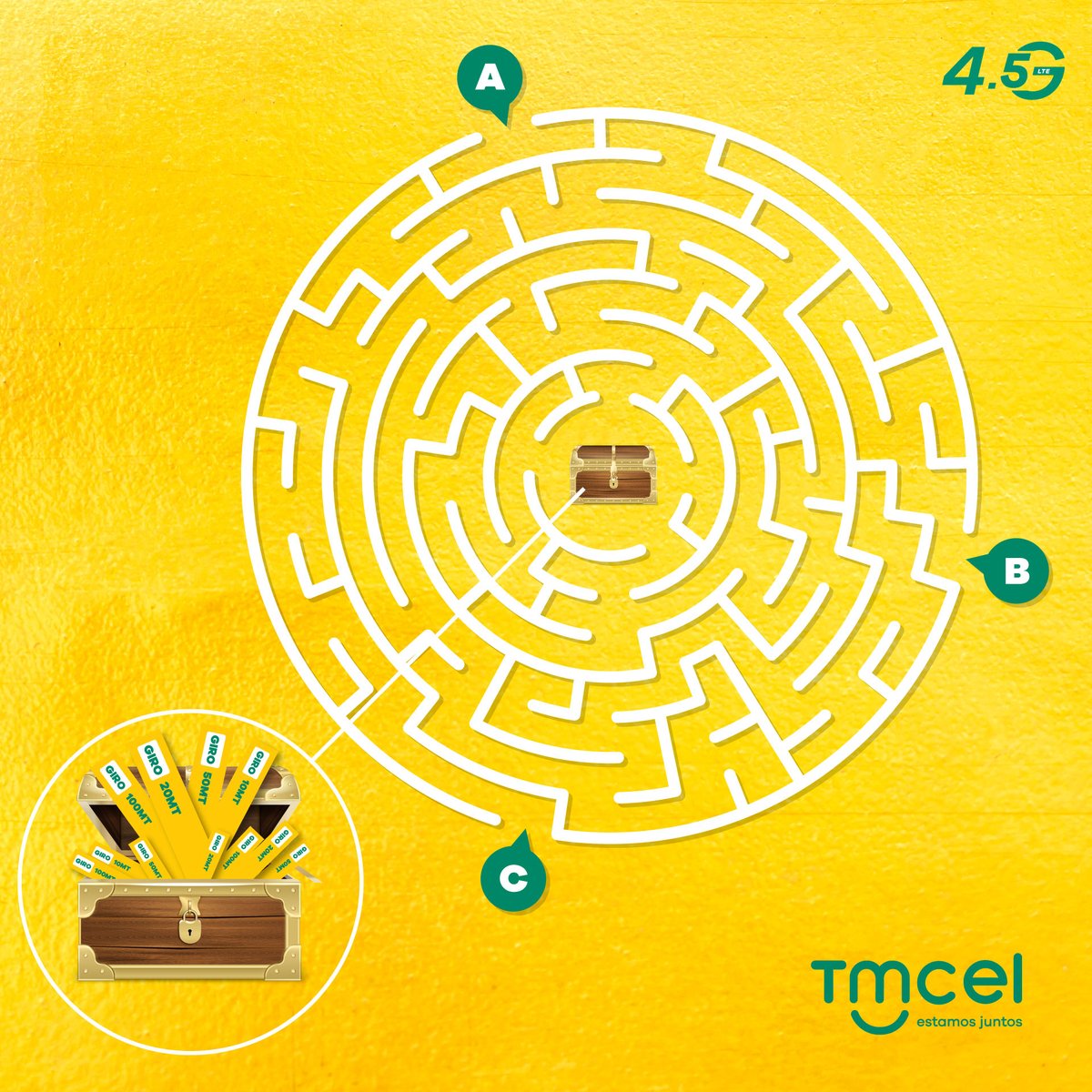 Tmcel_mz's tweet photo. Consegues encontrar o caminho para a caixa de tesouro?
Recarrega com um Giro de 10, 20, 50 ou 100 e ganha MUITOS MINUTOS para falares à vontade para TODAS REDES e ainda Megas e SMS.
Sabe mais em: https://t.co/0cwnGh4kYZ
#RecargasGIRO
#Tmcel #LTE #EstamosJuntos https://t.co/FioG1TAQss