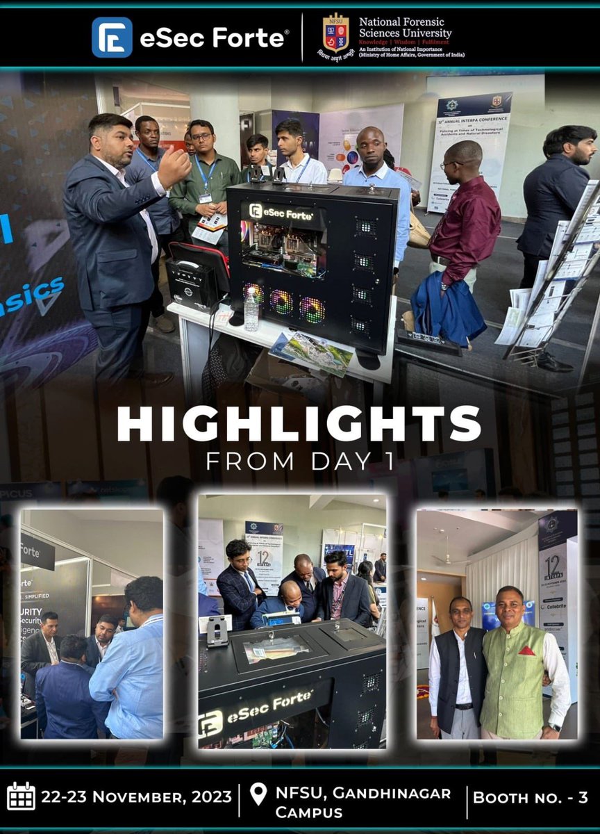 Day 2 Highlights from National Forensic Sciences University (NFSU). . . . #esecforte #nfsu #conference2023 #Cybersecurity #dfir #digitalforensics #esecfortians