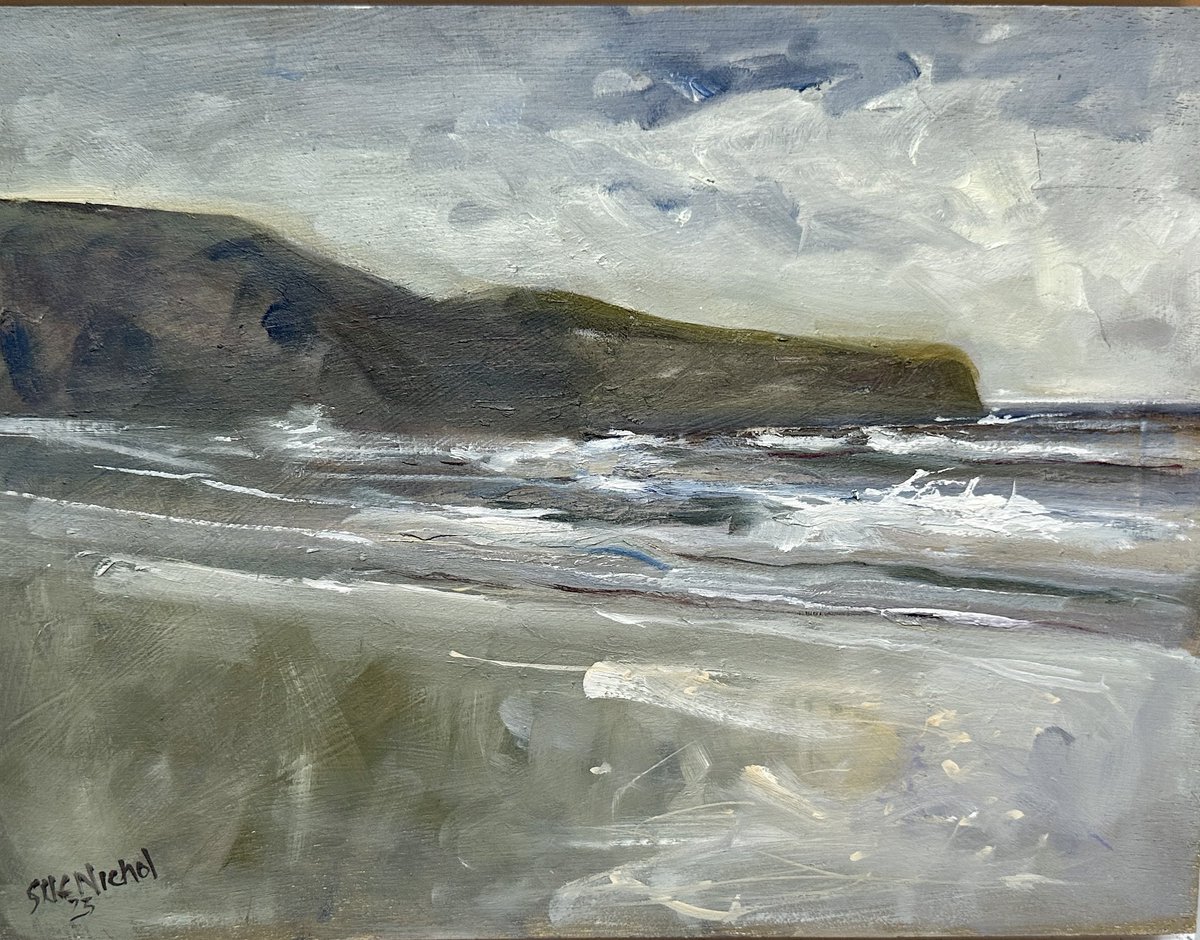 One of my favourite #pleinair #paintings  Breezy Morning, Sandsend #oils in panel with a white frame 13x11” #GreenFriday £150 inc p&p in UK DM if you would love this view.