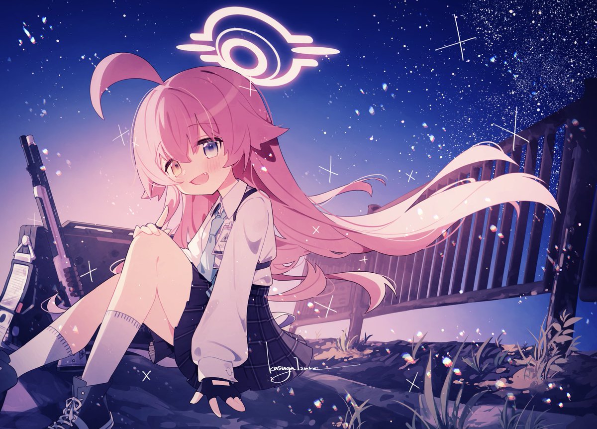 hoshino (blue archive) 1girl solo heterochromia pink hair ahoge halo long hair  illustration images