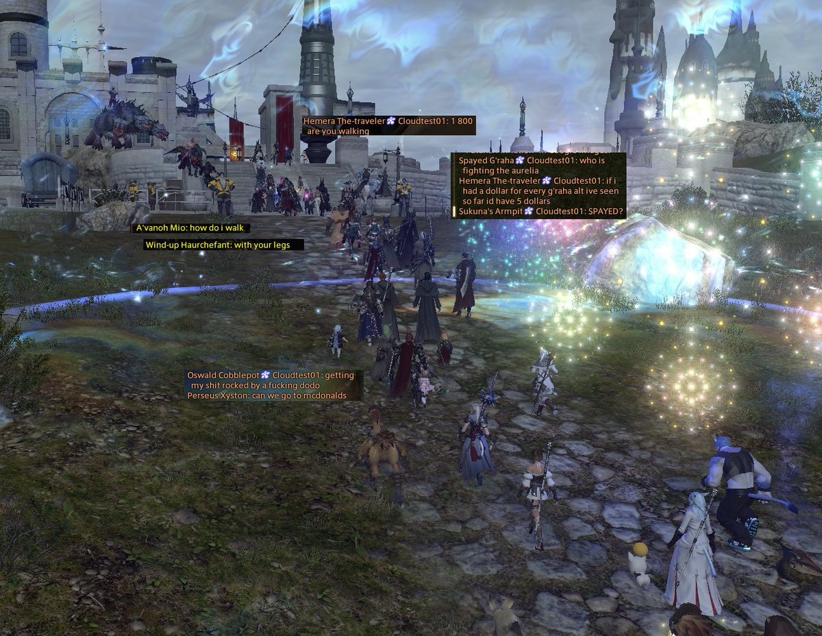 jammbandit's tweet photo. some highlights from stress test party and the impromptu #cloudwalker parade!! #ffxiv https://t.co/woyRHUwq9F