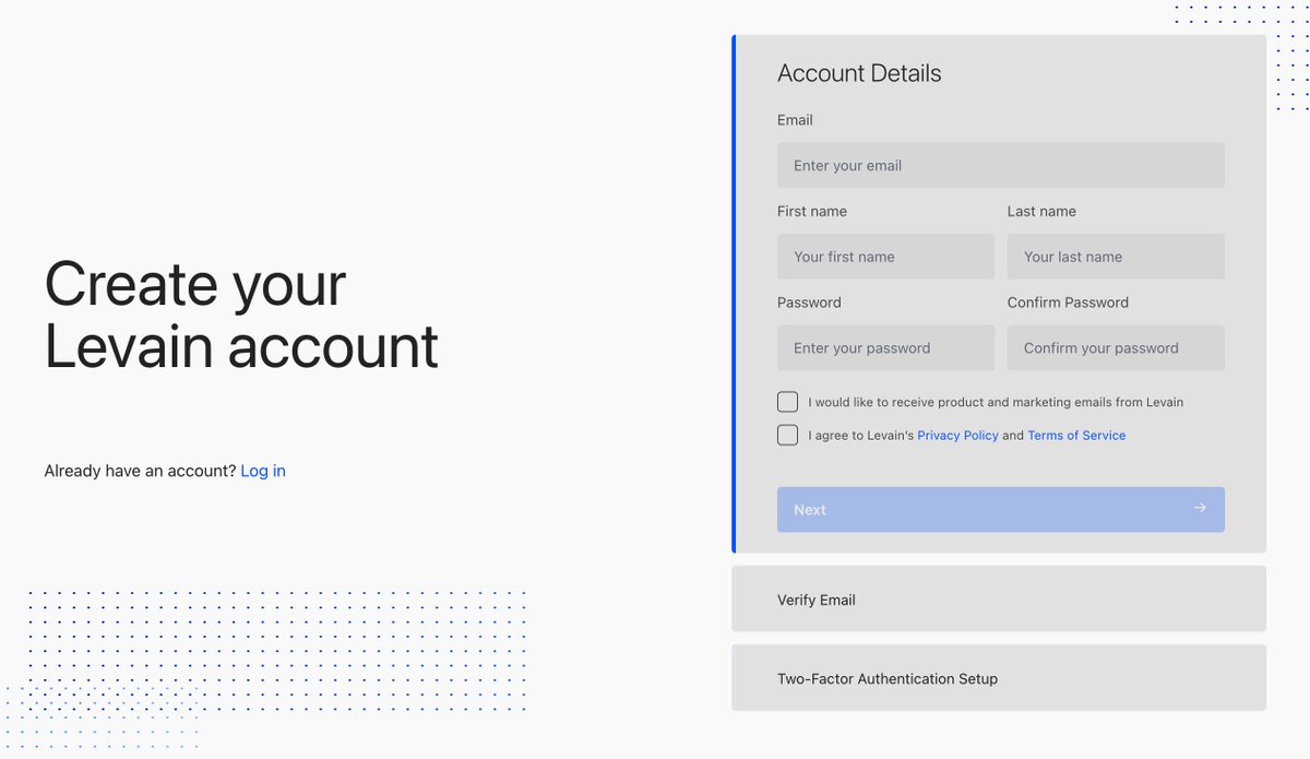 LevainTech's tweet image. Levain is open to all users ⚡

Sign up for a #TestNet account – in under 5 mins.

1️⃣ Create a #wallet manually or through #APIs
2️⃣ Create your API key and set up deposit addresses or make transactions
3️⃣ Invite colleagues and use the policy engine

👉 app.levain.tech/account/regist…