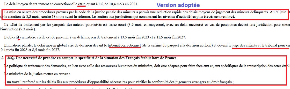 PJanuel's tweet image. Jolie boulette au gouv : c'est la mauvaise version du rapport annexé à la loi justice qui figure au journal officiel.
C'est le rapport initial qui figure au JO, et non celui adopté par les parlementaires.
Le rapport annexé a peu de portée normative, mais fixe une orientation.
