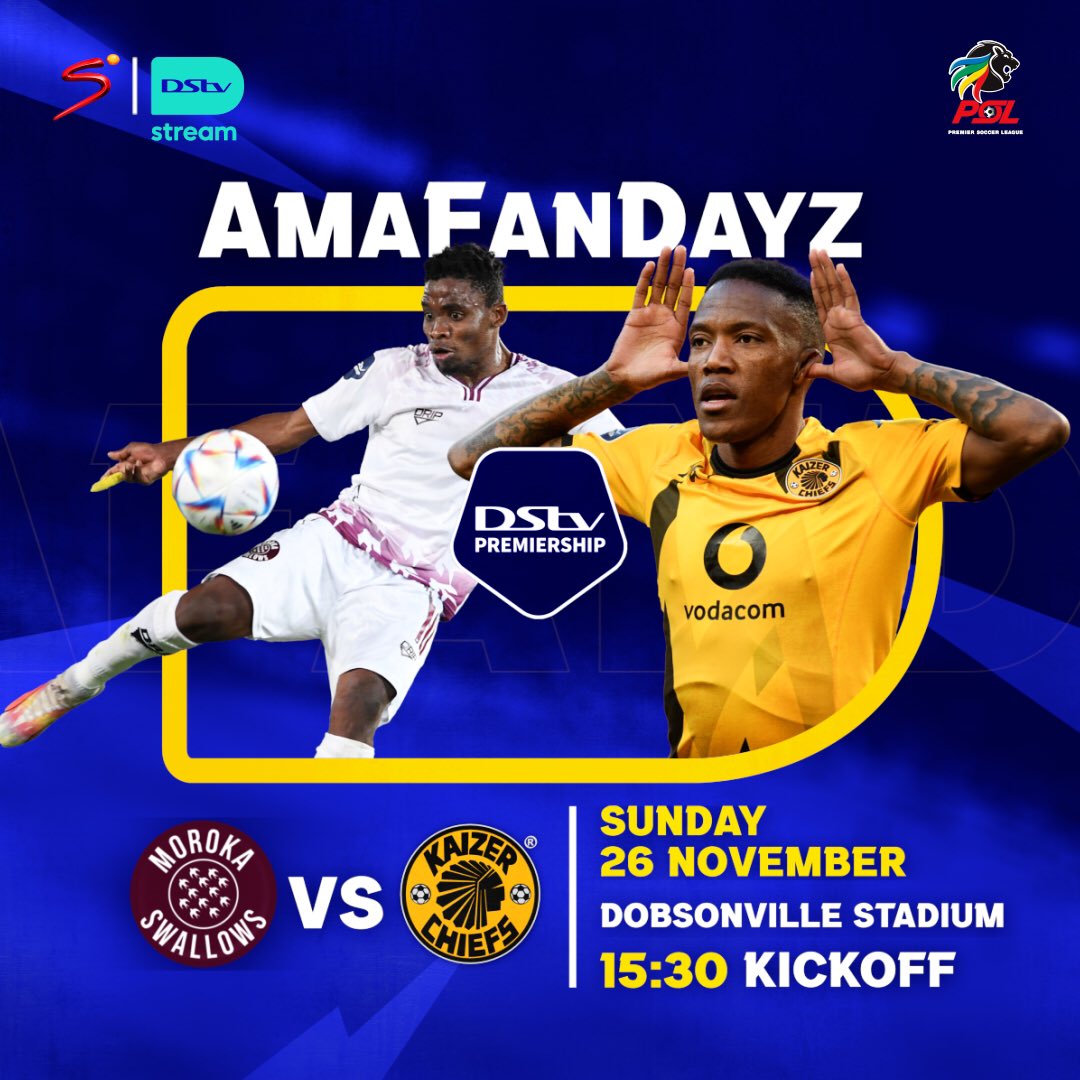 This Sunday, one lucky fan will walk away with R100 000 in the #AmaFanDayz experience! WIN #DStvPrem TICKETS to watch Swallows & Chiefs live at Dobsonville Stadium! For a chance to win, simply: 1. Repost (Retweet) this tweet 2. Follow us: @diskifans 3. Tag two friends