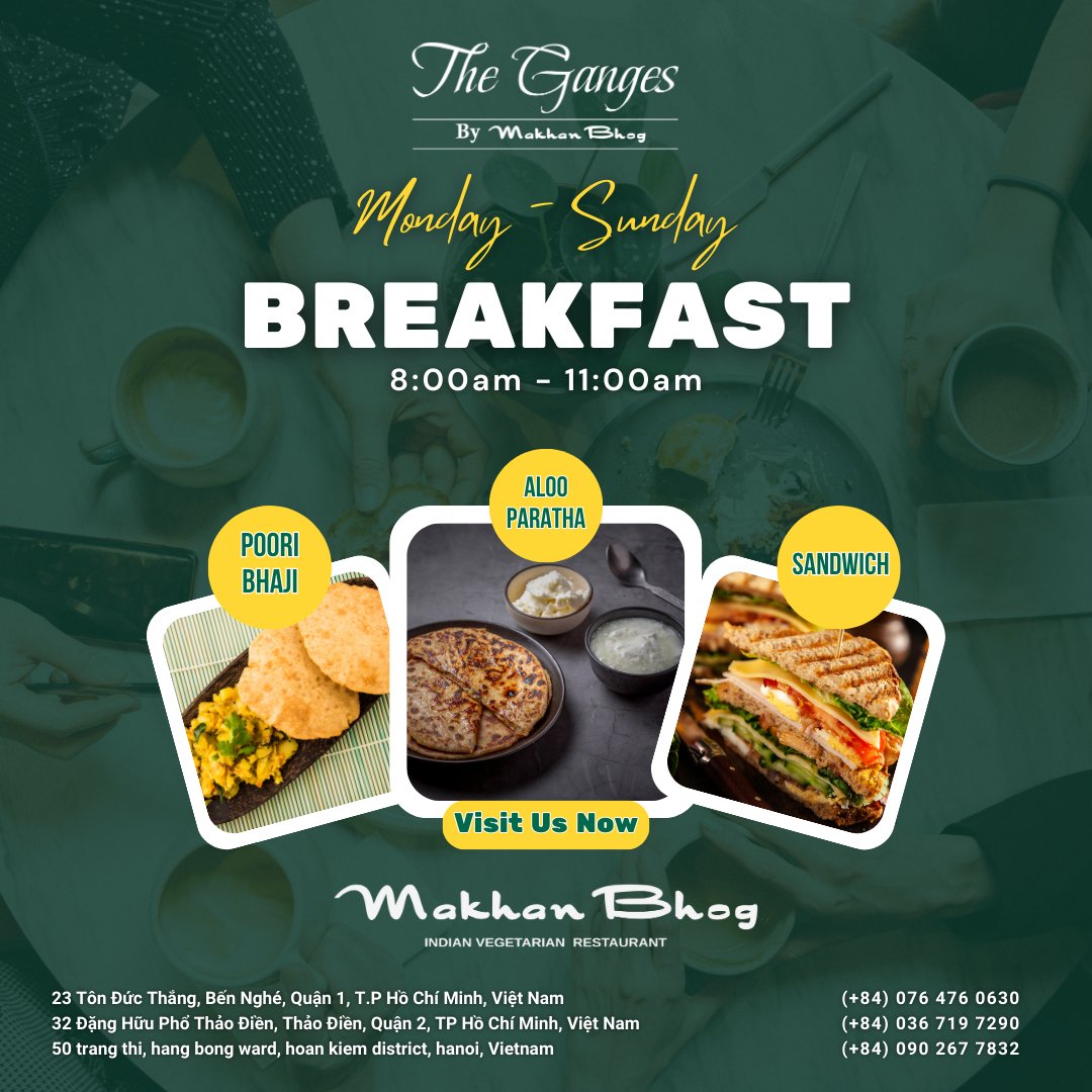 MakhanBhog_VN's tweet photo. Join us for a morning of refined flavours.
Let each bite awaken your senses to a flavourful journey!
#MakhanBhog #TheGanges #breakfast #breakfastideas #breakfasttime #Alooparatha #Sandwich #Aloopuri #Indianfood #vegetarianfood #foodieadventures #bestfood #Vietnam #Vietnamtravel https://t.co/OzkOsHGrox