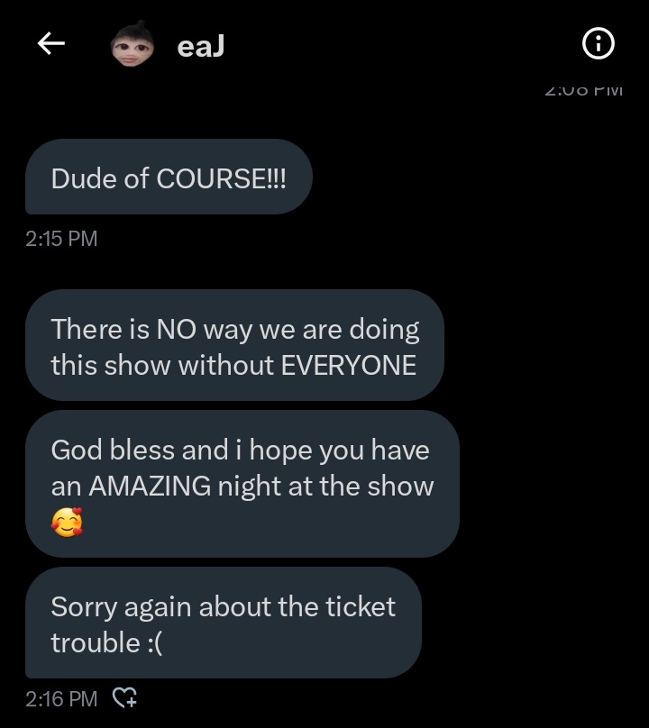 taecmyheart_'s tweet photo. I didn't expect that he will notice this issue, trying to contact me &amp; let me join his show and even say sorry even when it's not his fault.
Jae, thank you isn't really enough to express how thankful and overjoyed you've made me. I'm forever grateful for you. See u soon @eaJPark https://t.co/l9mUBct1Hd