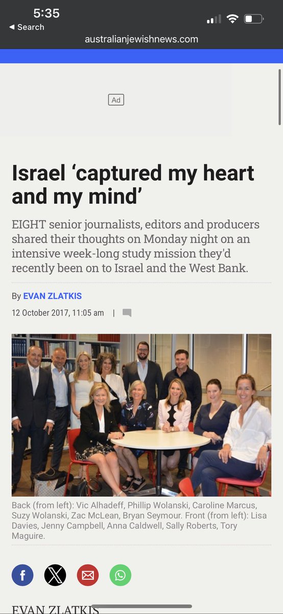 amymcquire's tweet photo. SMH/The Age executive editor Tory Maguire pictured in a group photo for the Australian Jewish News after her Zionist funded propaganda tour to Israel https://t.co/XCSD6U68jb