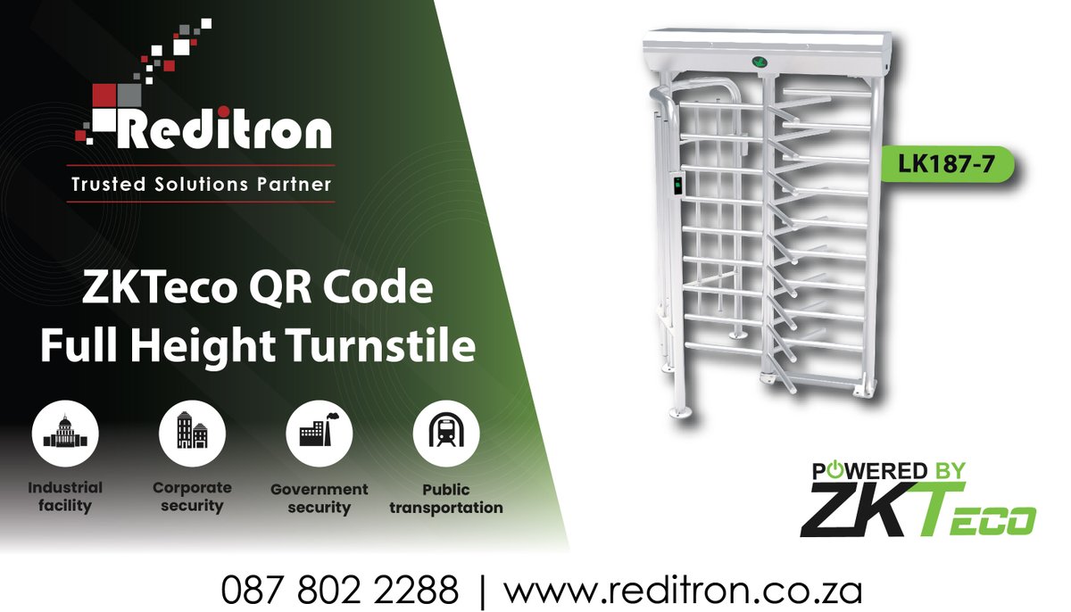 Reditron's tweet photo. ZKTeco walks the walk with the pedestrian access control systems that allow for the regulation and monitoring of visitors to specific areas of businesses and estates.

Speak to your Reditron Sales agent for more information or visit https://t.co/sL7m9oaFkw.

#Reditron #ZKTeco https://t.co/IkETLR8rEX
