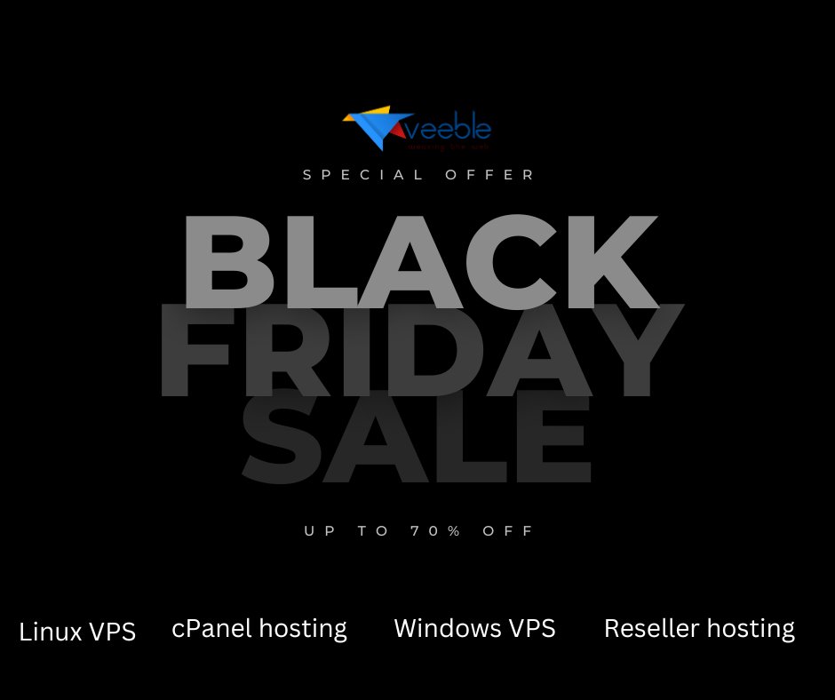 veeble's tweet photo. Veeble Black Friday Sale is Live Now!
Get the best web hosting deal and kickstart your website with Veeble Hosting.
Grab the Deal! https://t.co/PlEirVYsTF