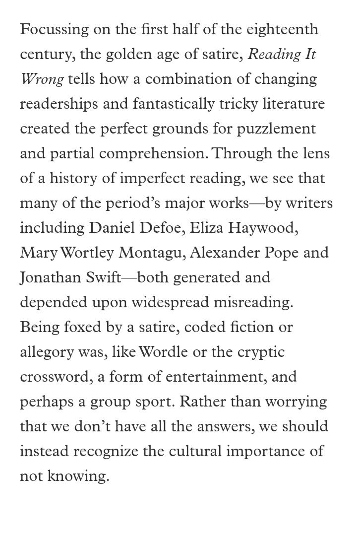 Reading It Wrong: An Alternative History of Early Eighteenth-Century Literature By Abigail Williams (@c18abigail) How eighteenth-century literature depended on misinterpretation—and how this still shapes the way we read press.princeton.edu/books/hardcove…