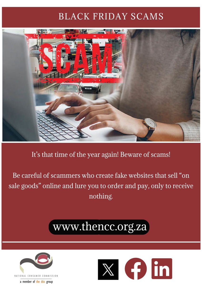 It's that time of the year again! Beware of scams.

Be careful of scammers who create fake websites that sell "on sale goods" online and lure you to order and pay, only to receive nothing.

<a href="/PhethoN/">Ke Phetho_ZA🇿🇦</a>
<a href="/Margemonic/">Margery Mouton</a>
<a href="/The_RealHillz/">Hillary</a> 

#BlackFriday 
#Scams
#ConsumerRights