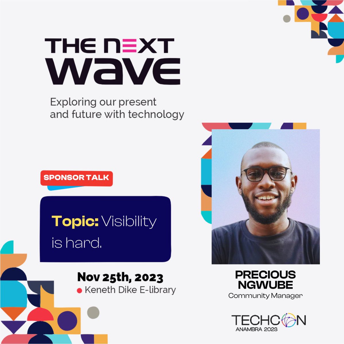 TechCon_'s tweet image. Whop whop 🥳

We are excited to announce @MrPrewsh as the speaker for the sponsor talk by @tublian 

Precious Ngwube is the community manager at Tublian and we are excited to have him and his team join us at #TechConAnambra23 

See you all tomorrow 🚀

#TheNextWave2023