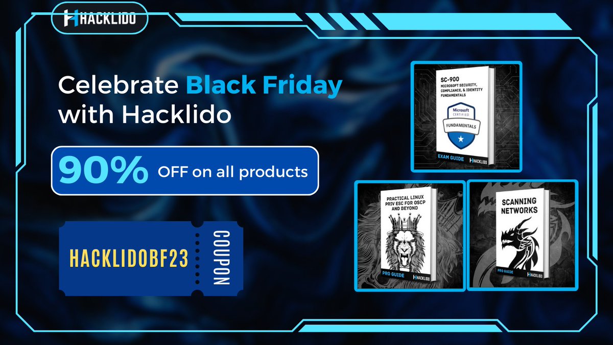 hacklido's tweet photo. 🚨 Black Friday Alert! 🚨 

» Unleash the hacker within: incredible deals - https://t.co/cNIDPVB371

#BlackFriday #CyberDeals #HacklidoSale https://t.co/J1pIyBrkBW