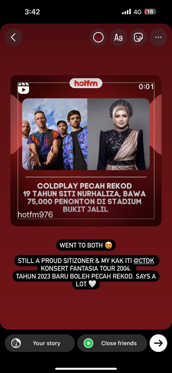 fareeishappy's tweet photo. Pergi dua-dua konsert. Lepas 19 tahun @coldplay  pecah rekod 75k compared to 70k 2004 @CTNurhaliza11 Fantasia Tour,  tempoh masa yang lama sbb byk lg international artist yang buat konsert kt SNBJ sepanjang tempoh tu. papepun Kak Iti always no syatuuu #sitizoner https://t.co/ryqqULRfKB